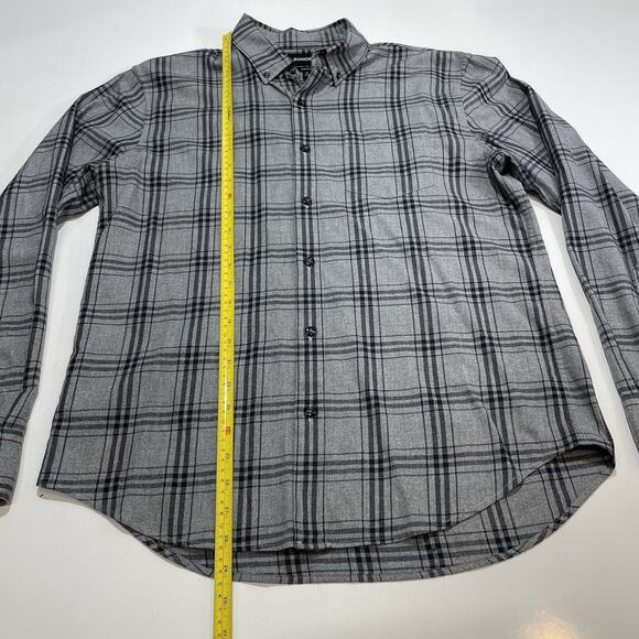 BONOBOS Men’s Plaid Gray Black Checks Long Sleeve Cotton Shirt Sz Medium - Picture 4 of 8